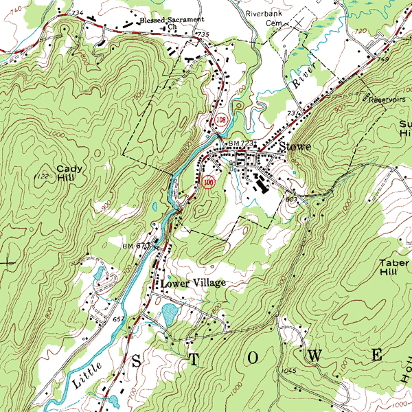 A USGS topographic map with contour lines indicating terrain elevation